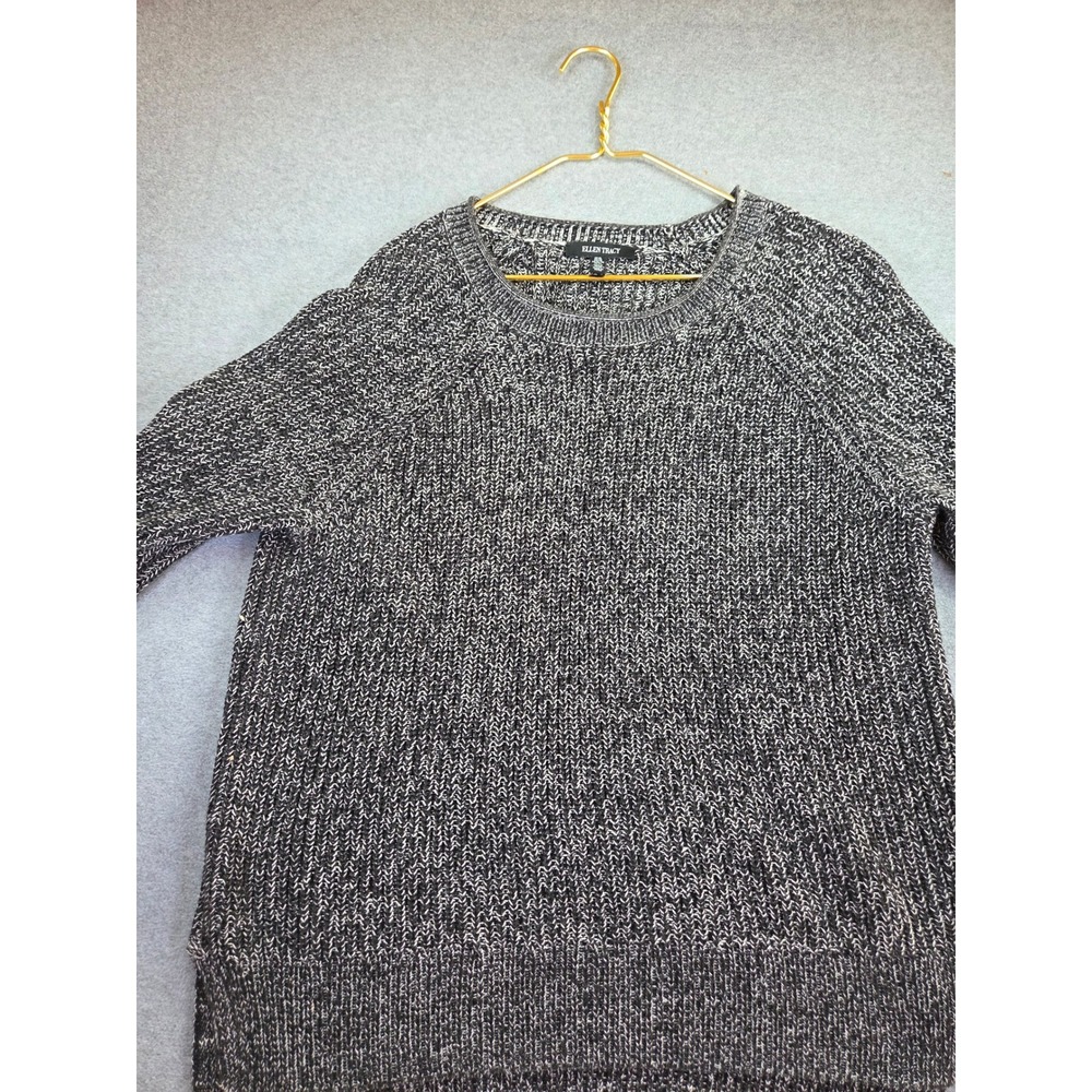 Ellen Tracy Womens XL Marled Knit Crewneck Raglan Sweater Gray Minimalist